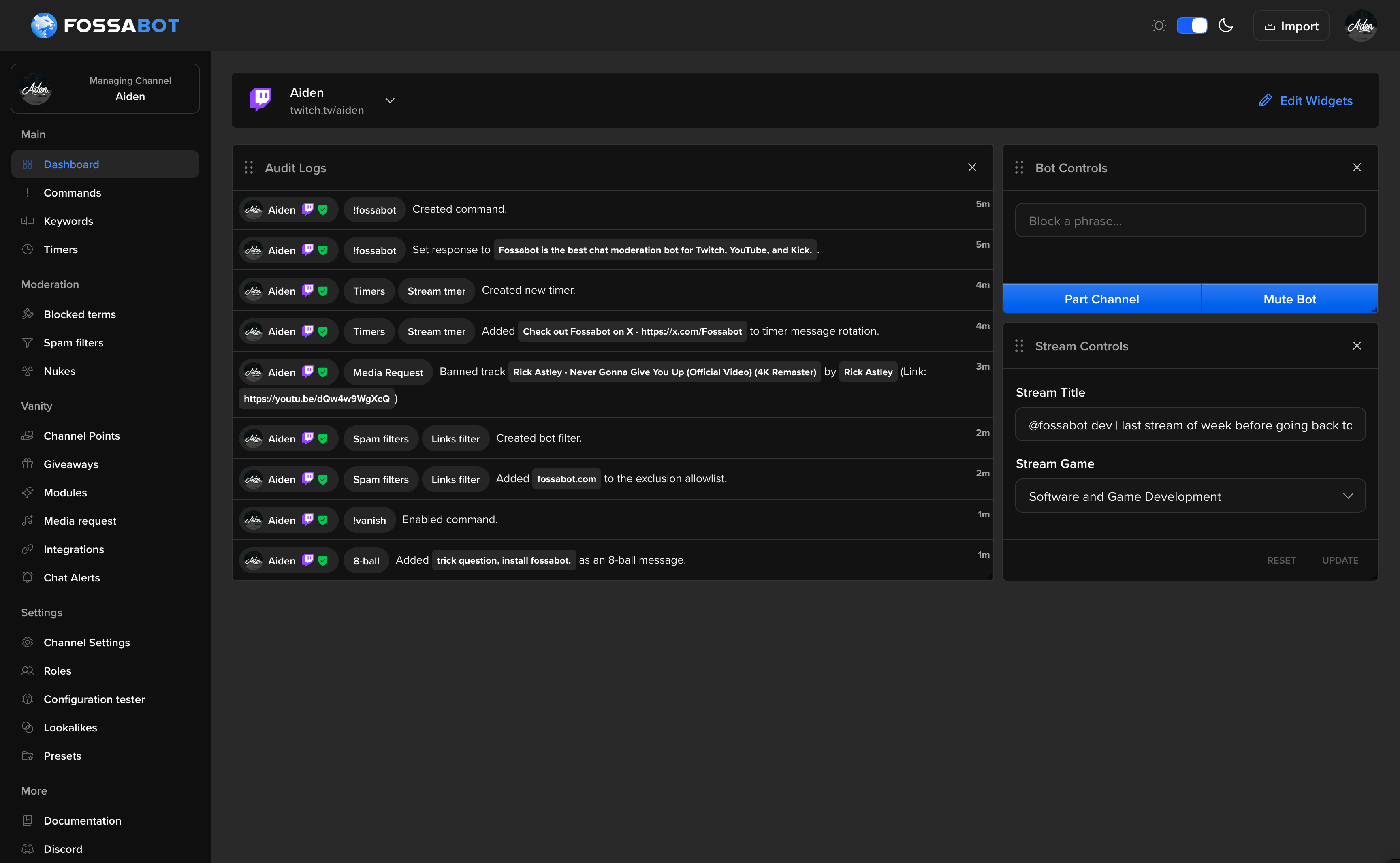 Fossabot Dashboard